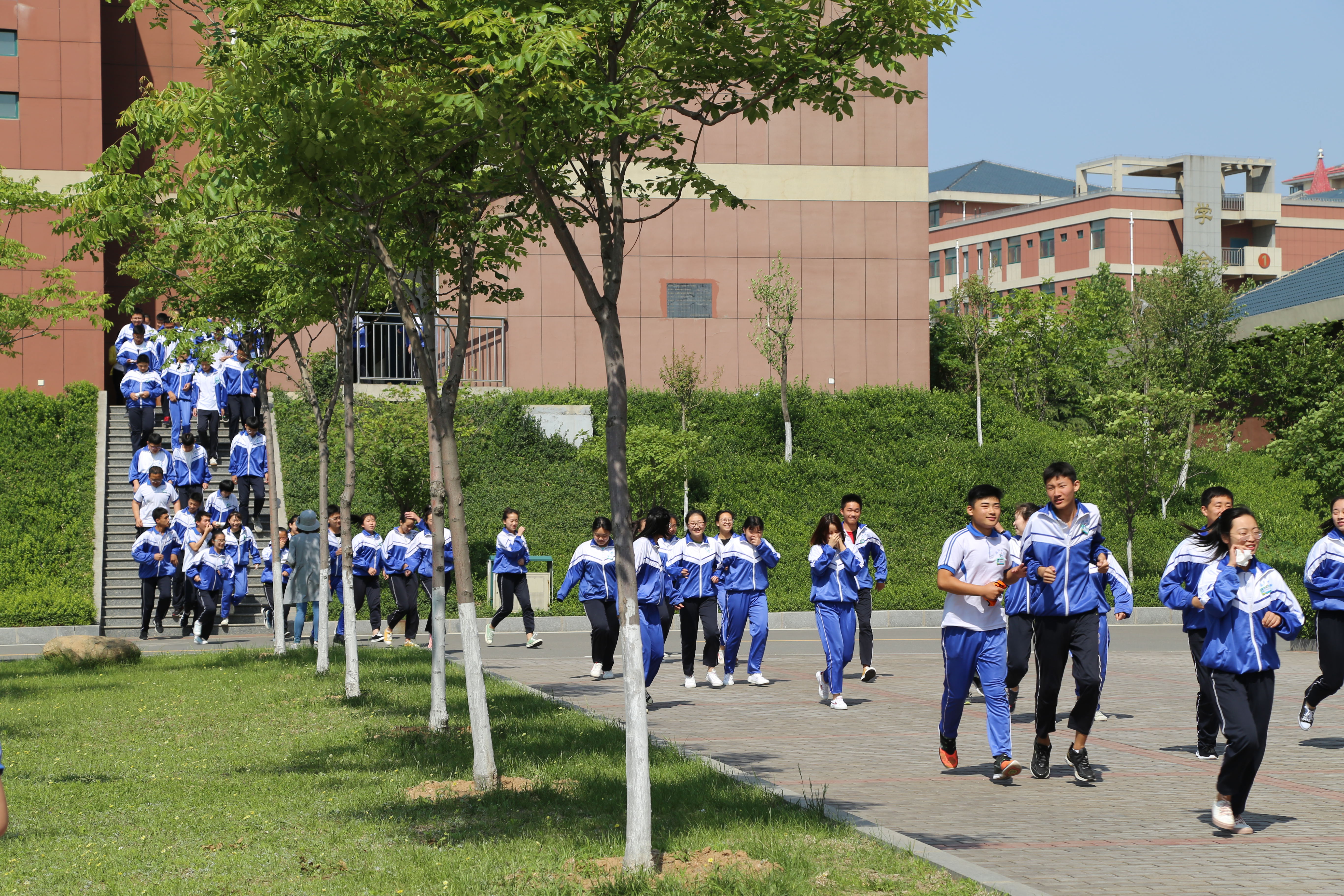 淄川区般阳中学举行防震减灾逃生演练活动